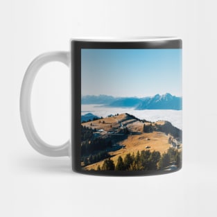 Swiss Alps - Mount Rigi Cogwheel Train With Alpine Range in Background Mug